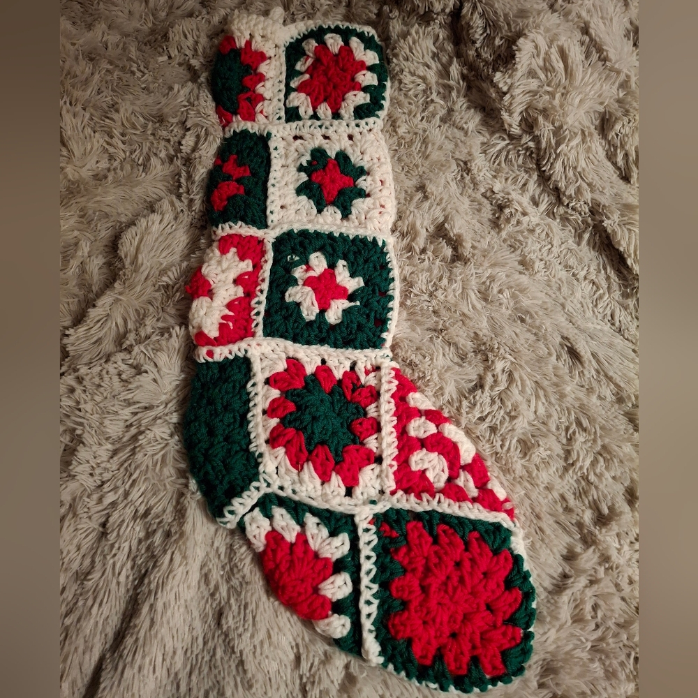 Hand Crochet Granny Square Christmas Stocking